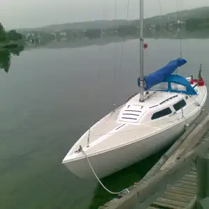 H-Boat (with regular trailer) ready for sailing in Asti (Italy)